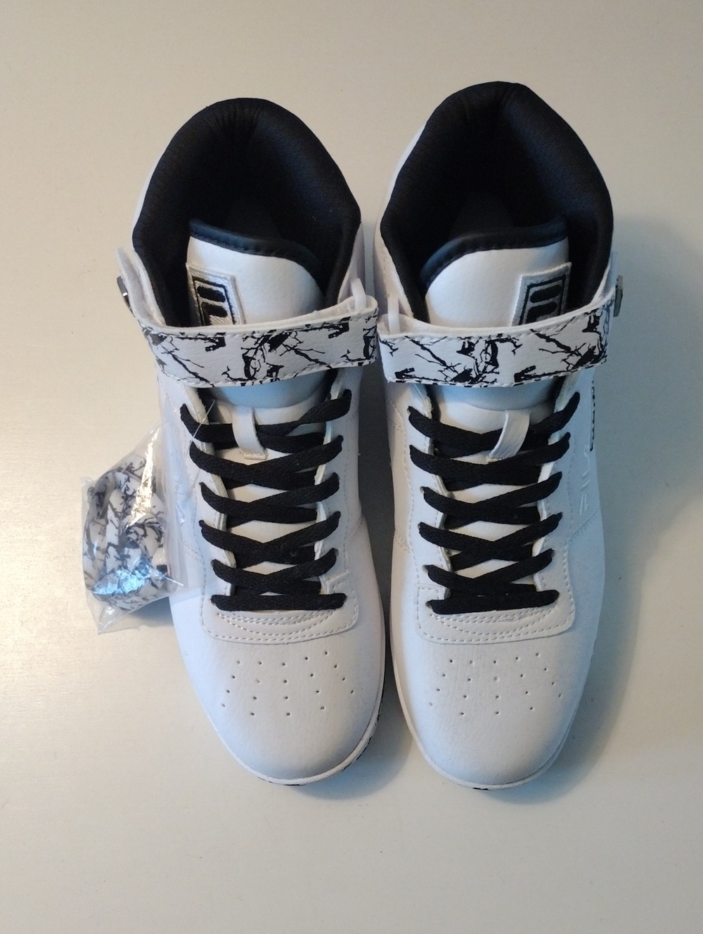 Fila Mens White High-Top Sneakers with Black Accents